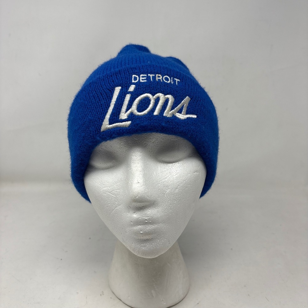 Vintage Detroit Lions Beanie Hat Blue Knit Winter NFL